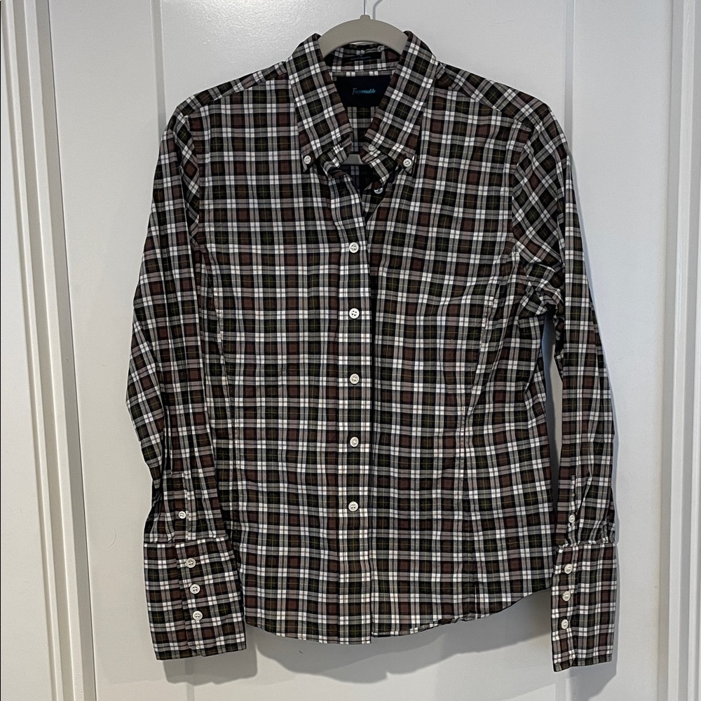 Faconnable Brown and White Plaid Button Down Shirt